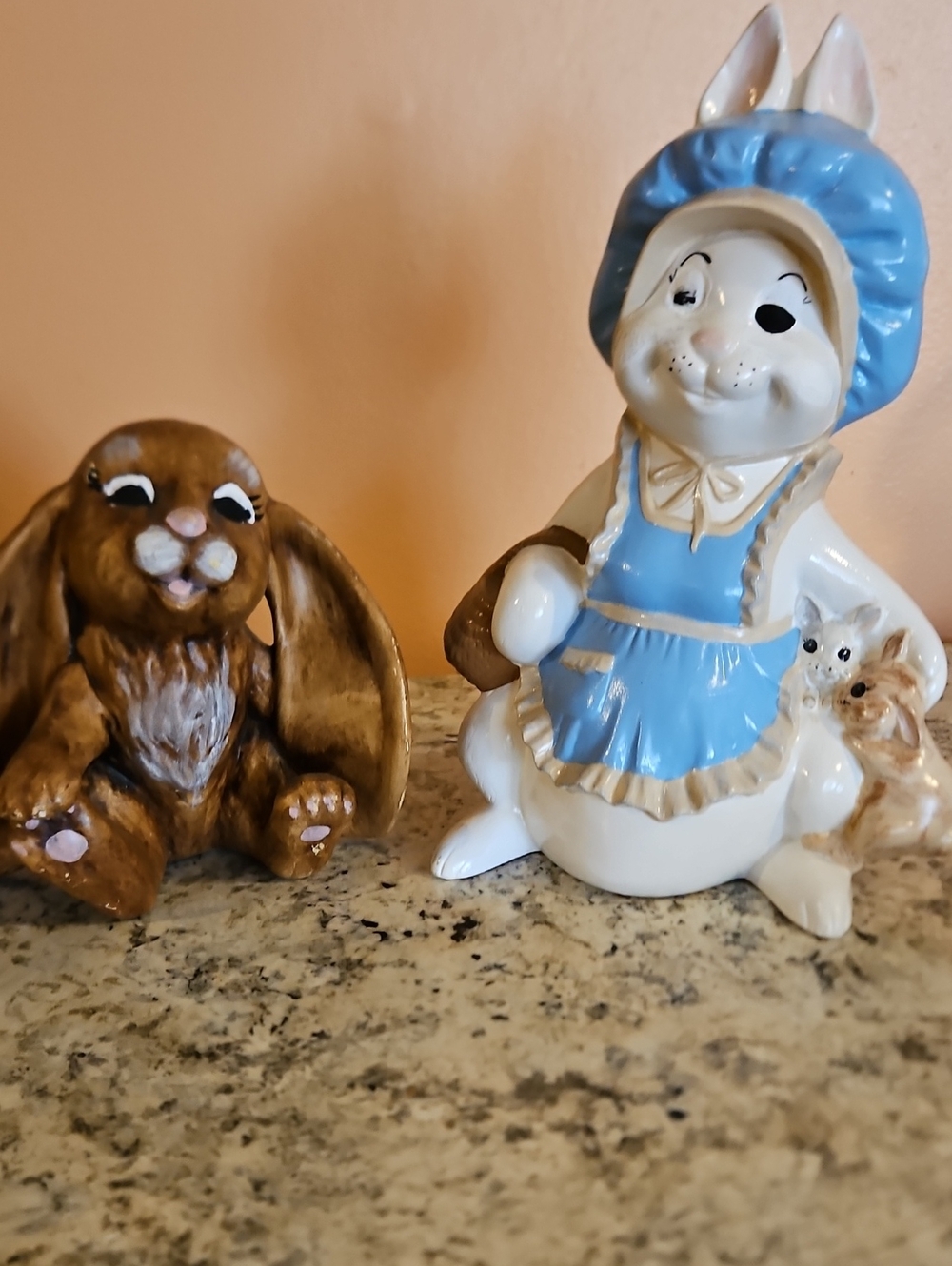 Ceramic Bunny Figurines - Blue & Brown